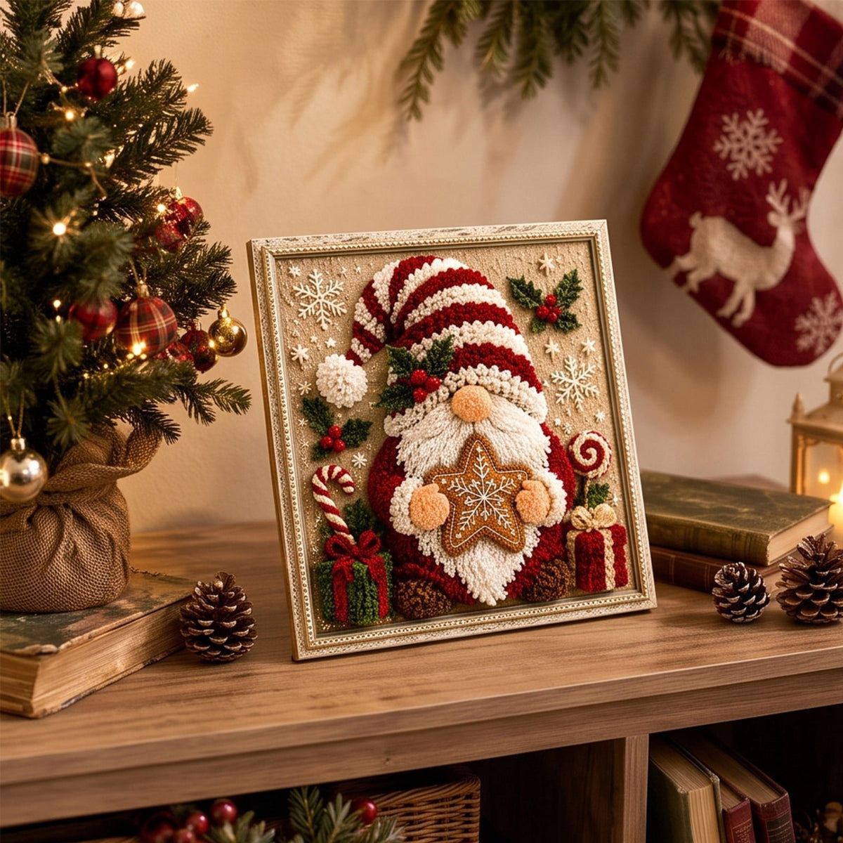 Clearance 3D Christmas Wreath Fabric Poke Art Kit, Jesus Poke Art Kits for Adults, Christmas Wreaths Ornament Making Kit for Front Door