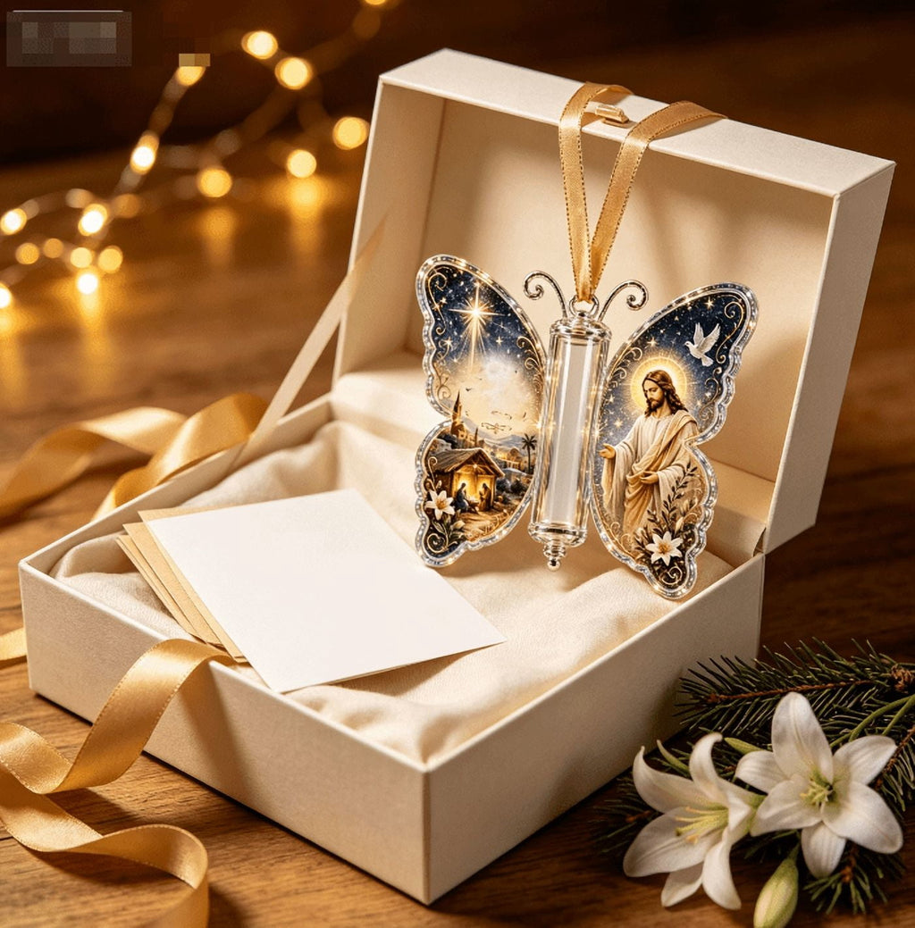 Butterfly Christmas Money Gift Ornament, Angel‑Pattern Acrylic Cash Holder with Clear Compartment, Hanging Xmas Cash Wallet Decor for Christmas Tree, Window, Car, Creative Holiday Present