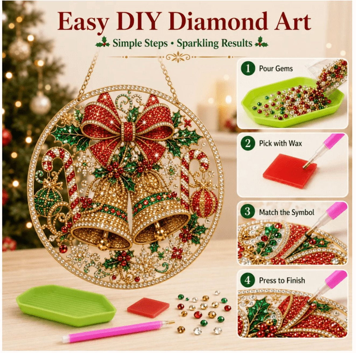 Christmas in July DIY Diamond Art Hanging Ornament – Handmade Sparkling Christmas Keepsake Quiet Leisure Craft for Summer Rainy Afternoons