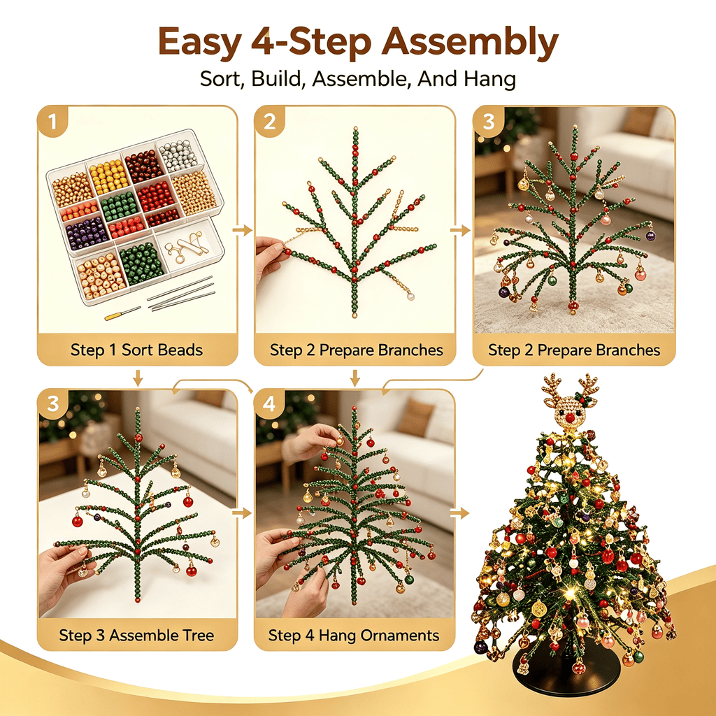 DIY Beaded Christmas Tree Kit, Christmas Decorations Handmade Beads Craft Set, Sparkling Crystal Xmas Ornaments for Tabletop Christmas Decor, Holiday Gifts for Adults by MPOISVA
