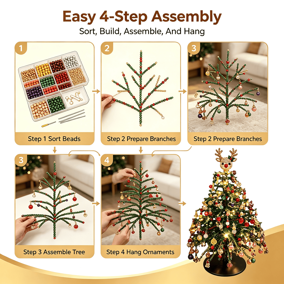 DIY Beaded Christmas Tree Kit, Christmas Decorations Handmade Beads Craft Set, Sparkling Crystal Xmas Ornaments for Tabletop Christmas Decor, Holiday Gifts for Adults by MPOISVA