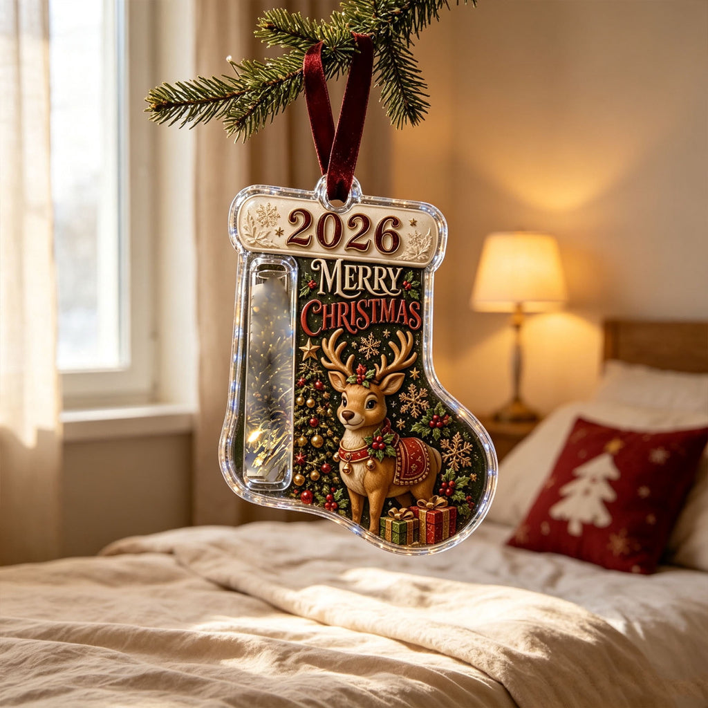 Christmas Cash Gift Stocking Shaped Ornament, Crystal-Clear Cash Holder Ornament with Xmas Stocking Design, Hanging Money Keepsake for Christmas Tree Wreath Garland, Surprise for Family Friends (F)