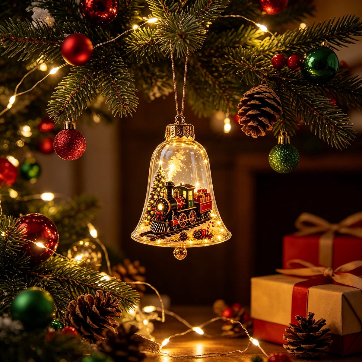 Mivyn Glowing Christmas Story Ornament, 4"Light-Up Mini Holiday Scene with Warm LED Light, Festive Keepsake Gift for Home Christmas Party Decoration,1PCS,