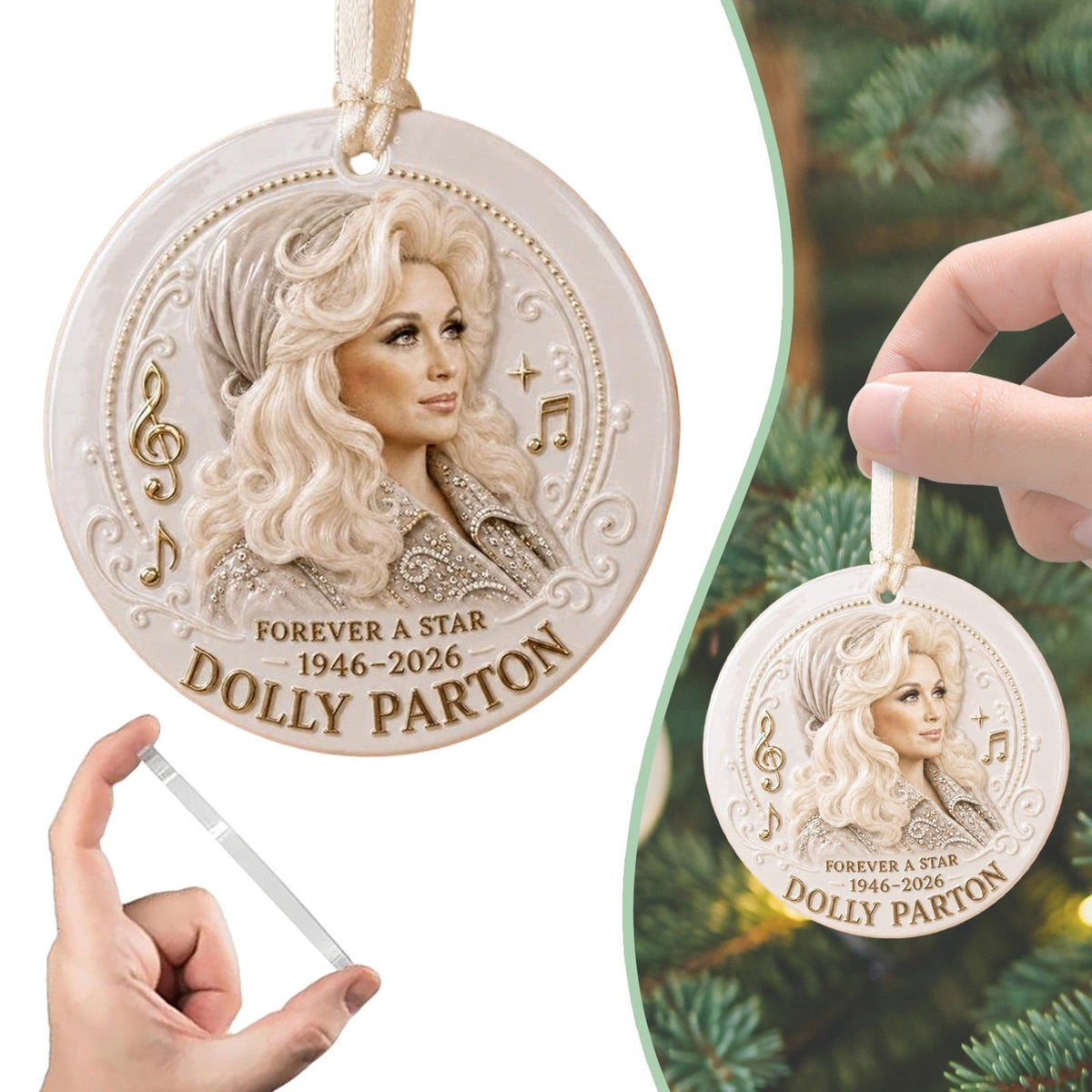 Dolly Memorial Acrylic Christmas Ornament Themed Christmas Ornament for Tree Car Office Home Dolly Themed Xmas Hanging Decor Country Music Holiday Decoration Gift