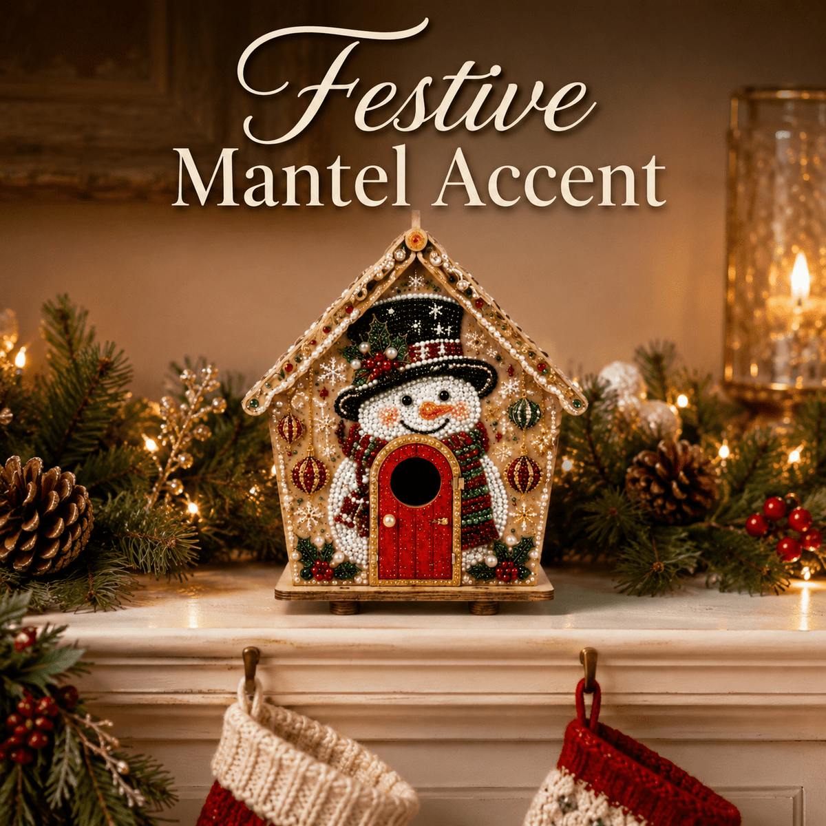 Christmas Pearl Bead Art Kit 3D House Ornament Craft Set For Christmas Tree Tabletop Mantel Shelf And Indoor Winter Holiday Decoration White