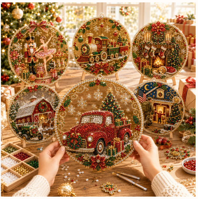 Christmas in July DIY Diamond Art Hanging Ornament – Handmade Sparkling Christmas Keepsake Quiet Leisure Craft for Summer Rainy Afternoons