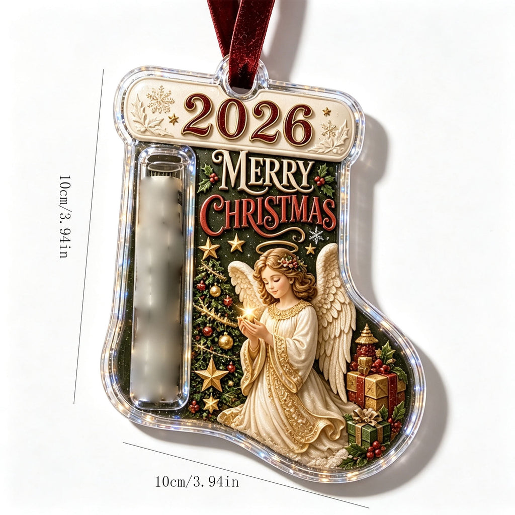 Christmas Cash Gift Stocking Shaped Ornament, Crystal-Clear Cash Holder Ornament with Xmas Stocking Design, Hanging Money Keepsake for Christmas Tree Wreath Garland, Surprise for Family Friends (F)