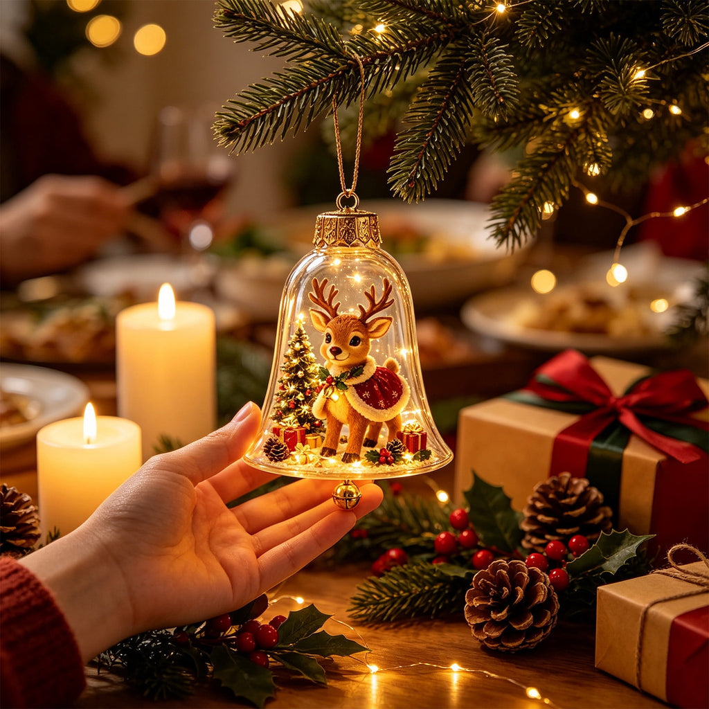Mivyn Glowing Christmas Story Ornament, 4"Light-Up Mini Holiday Scene with Warm LED Light, Festive Keepsake Gift for Home Christmas Party Decoration,1PCS,