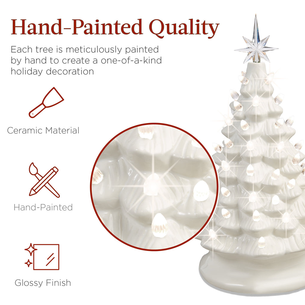 Best Choice Products Ceramic Christmas Tree, Pre-lit Hand-Painted Tabletop Holiday Tree - Green w/ Multicolored Lights