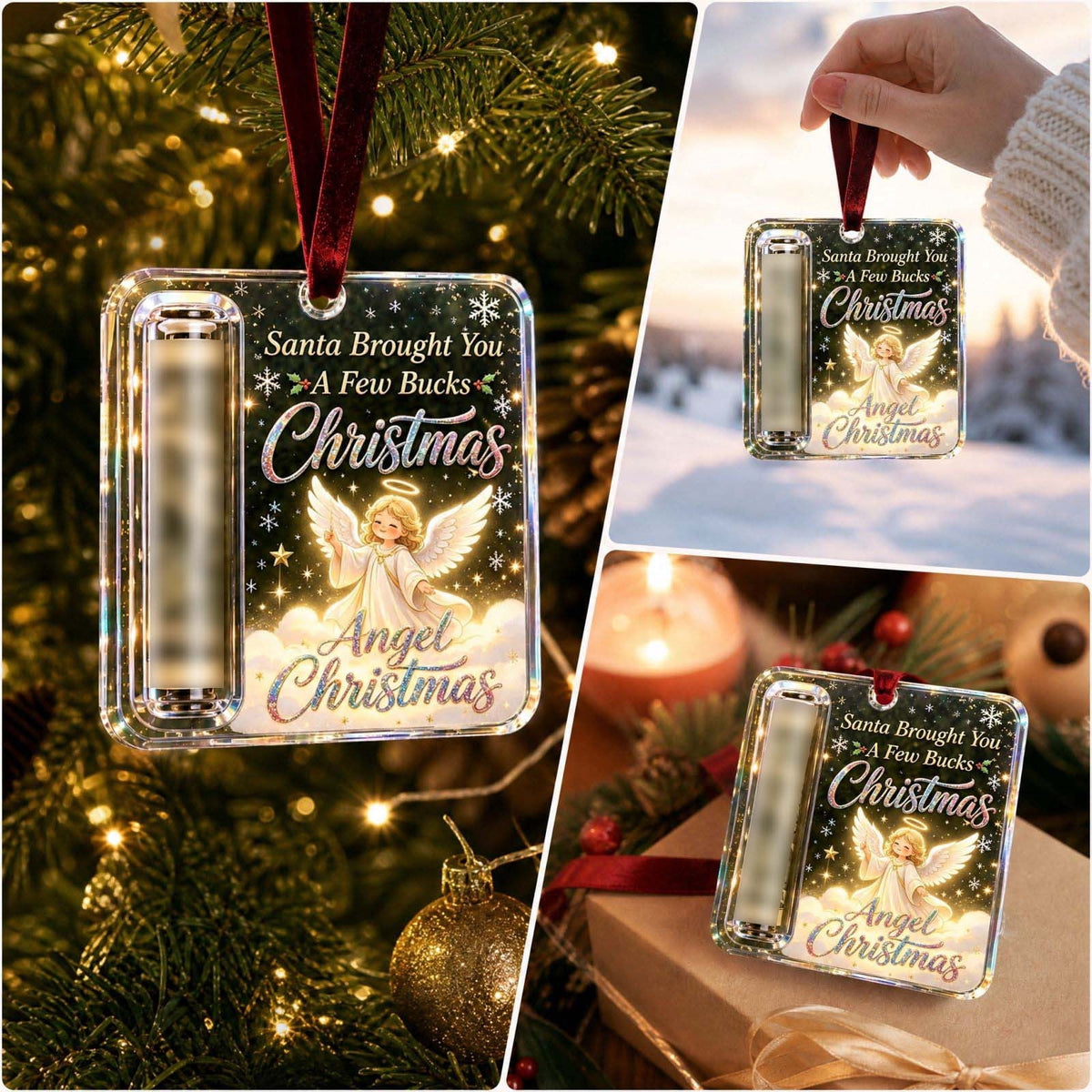 Christmas Cash Gift Stocking Shaped Ornament, Crystal-Clear Cash Holder Ornament with Xmas Stocking Design, Hanging Money Keepsake for Christmas Tree Wreath Garland, Surprise for Family Friends (F)