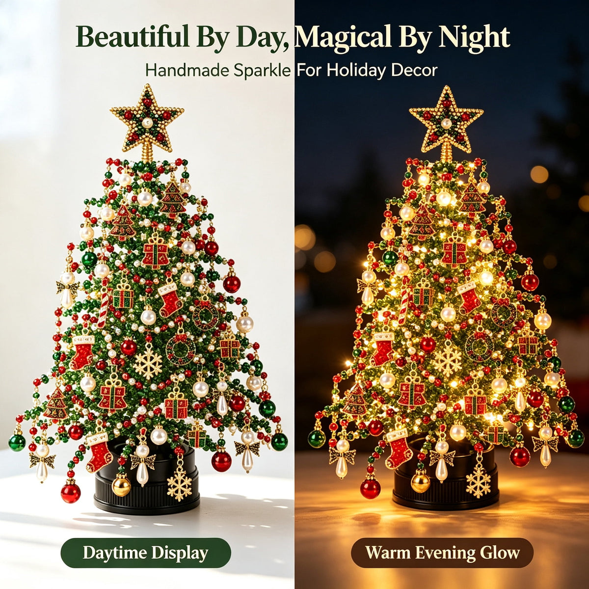DIY Beaded Christmas Tree Kit, Christmas Decorations Handmade Beads Craft Set, Sparkling Crystal Xmas Ornaments for Tabletop Christmas Decor, Holiday Gifts for Adults by MPOISVA