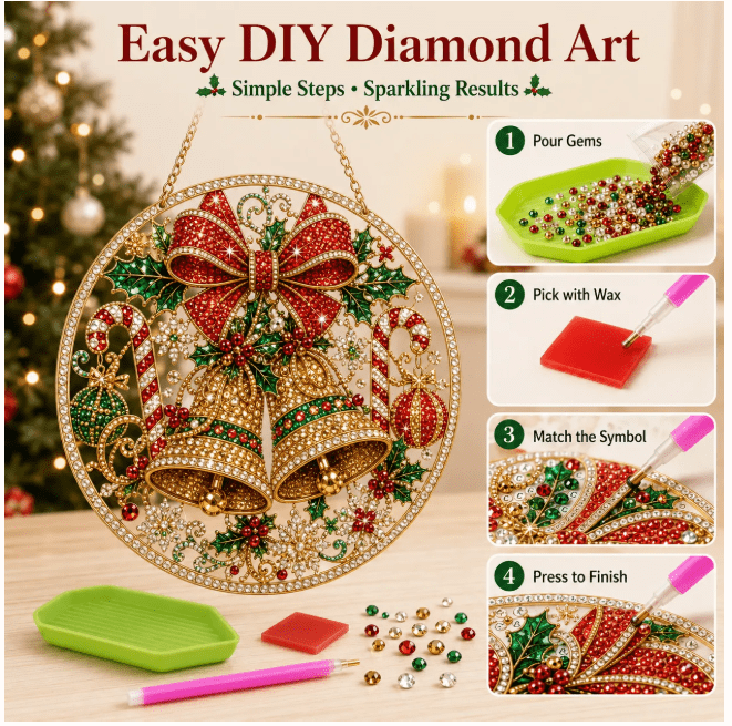 Christmas in July DIY Diamond Art Hanging Ornament – Handmade Sparkling Christmas Keepsake Quiet Leisure Craft for Summer Rainy Afternoons