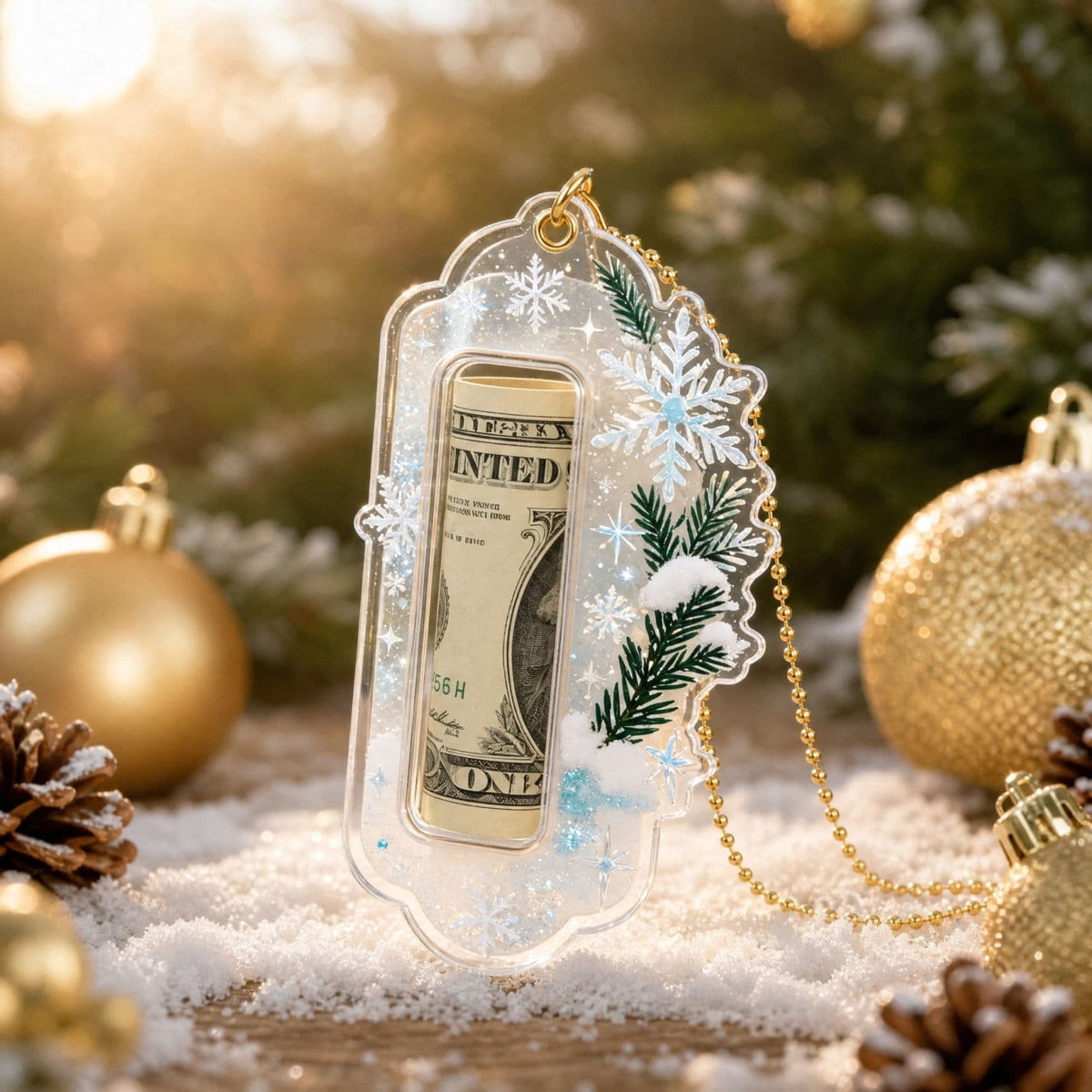 Christmas Cash Gift Stocking Shaped Ornament, Crystal-Clear Cash Holder Ornament with Xmas Stocking Design, Hanging Money Keepsake for Christmas Tree Wreath Garland, Surprise for Family Friends (F)