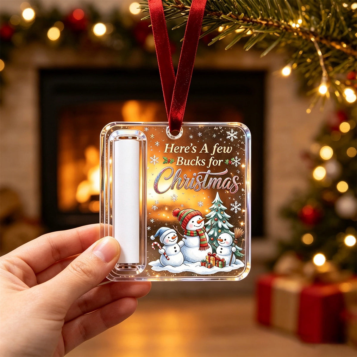 Christmas Cash Gift Stocking Shaped Ornament, Crystal-Clear Cash Holder Ornament with Xmas Stocking Design, Hanging Money Keepsake for Christmas Tree Wreath Garland, Surprise for Family Friends (F)
