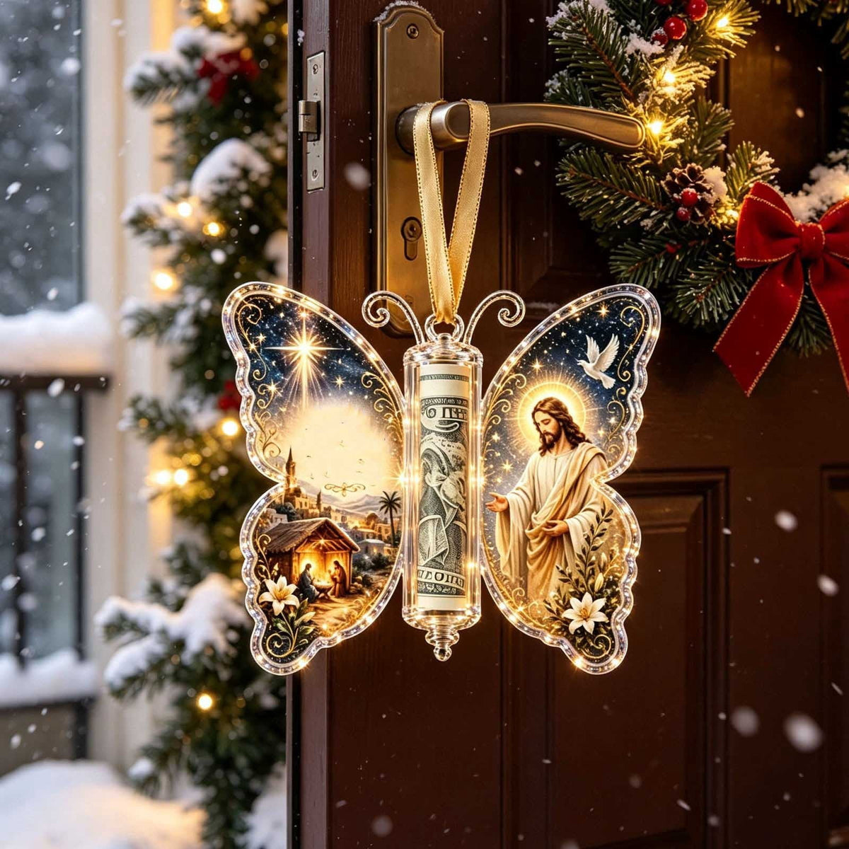Christmas Cash Gift Stocking Shaped Ornament, Crystal-Clear Cash Holder Ornament with Xmas Stocking Design, Hanging Money Keepsake for Christmas Tree Wreath Garland, Surprise for Family Friends (F)