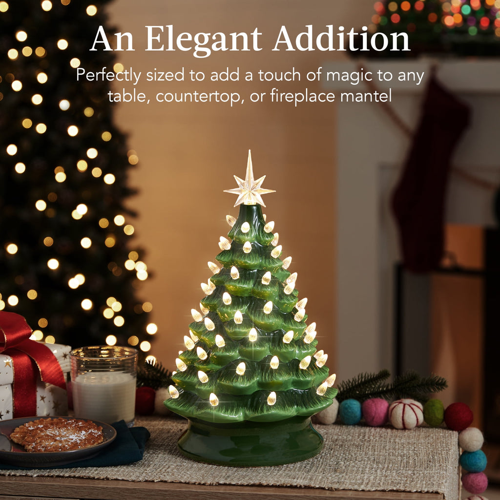 Best Choice Products Ceramic Christmas Tree, Pre-lit Hand-Painted Tabletop Holiday Tree - Green w/ Multicolored Lights