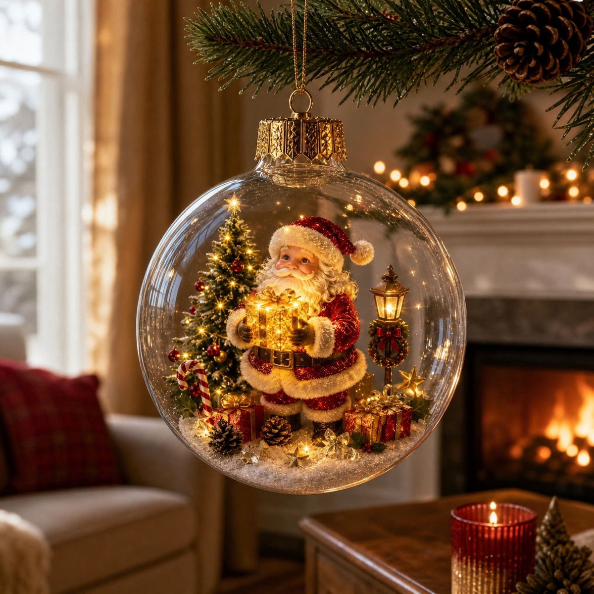 Mivyn Glowing Christmas Story Ornament, 4"Light-Up Mini Holiday Scene with Warm LED Light, Festive Keepsake Gift for Home Christmas Party Decoration,1PCS,