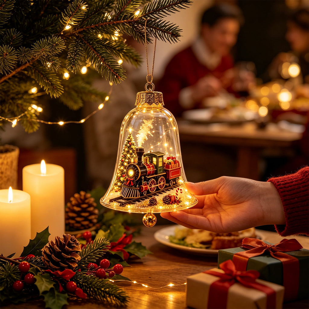 Mivyn Glowing Christmas Story Ornament, 4"Light-Up Mini Holiday Scene with Warm LED Light, Festive Keepsake Gift for Home Christmas Party Decoration,1PCS,