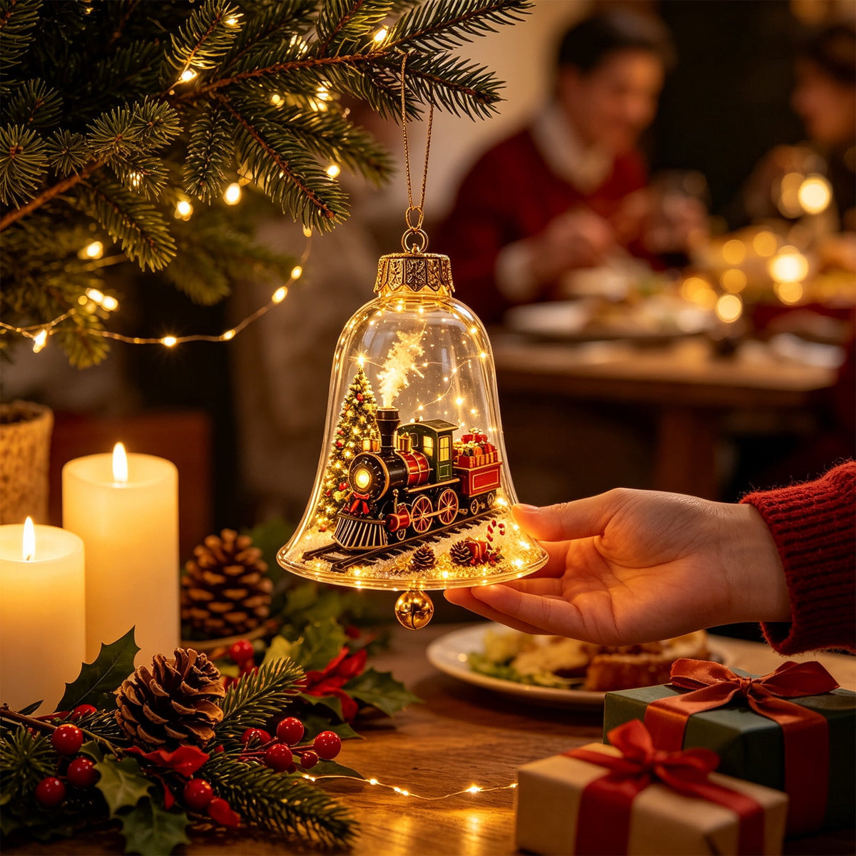 Mivyn Glowing Christmas Story Ornament, 4"Light-Up Mini Holiday Scene with Warm LED Light, Festive Keepsake Gift for Home Christmas Party Decoration,1PCS,