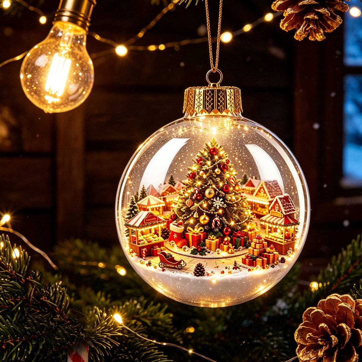Mivyn Glowing Christmas Story Ornament, 4"Light-Up Mini Holiday Scene with Warm LED Light, Festive Keepsake Gift for Home Christmas Party Decoration,1PCS,