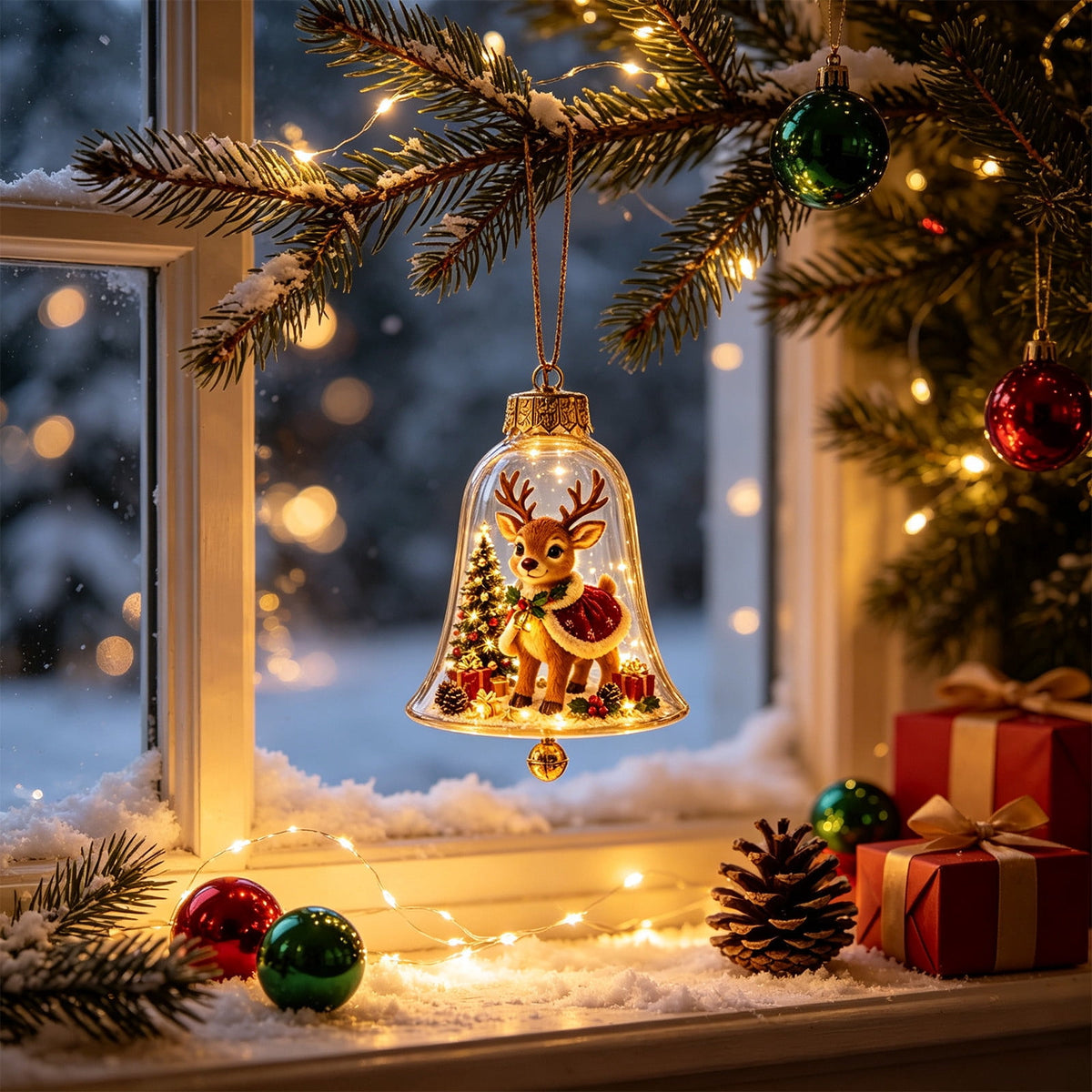 Mivyn Glowing Christmas Story Ornament, 4"Light-Up Mini Holiday Scene with Warm LED Light, Festive Keepsake Gift for Home Christmas Party Decoration,1PCS,