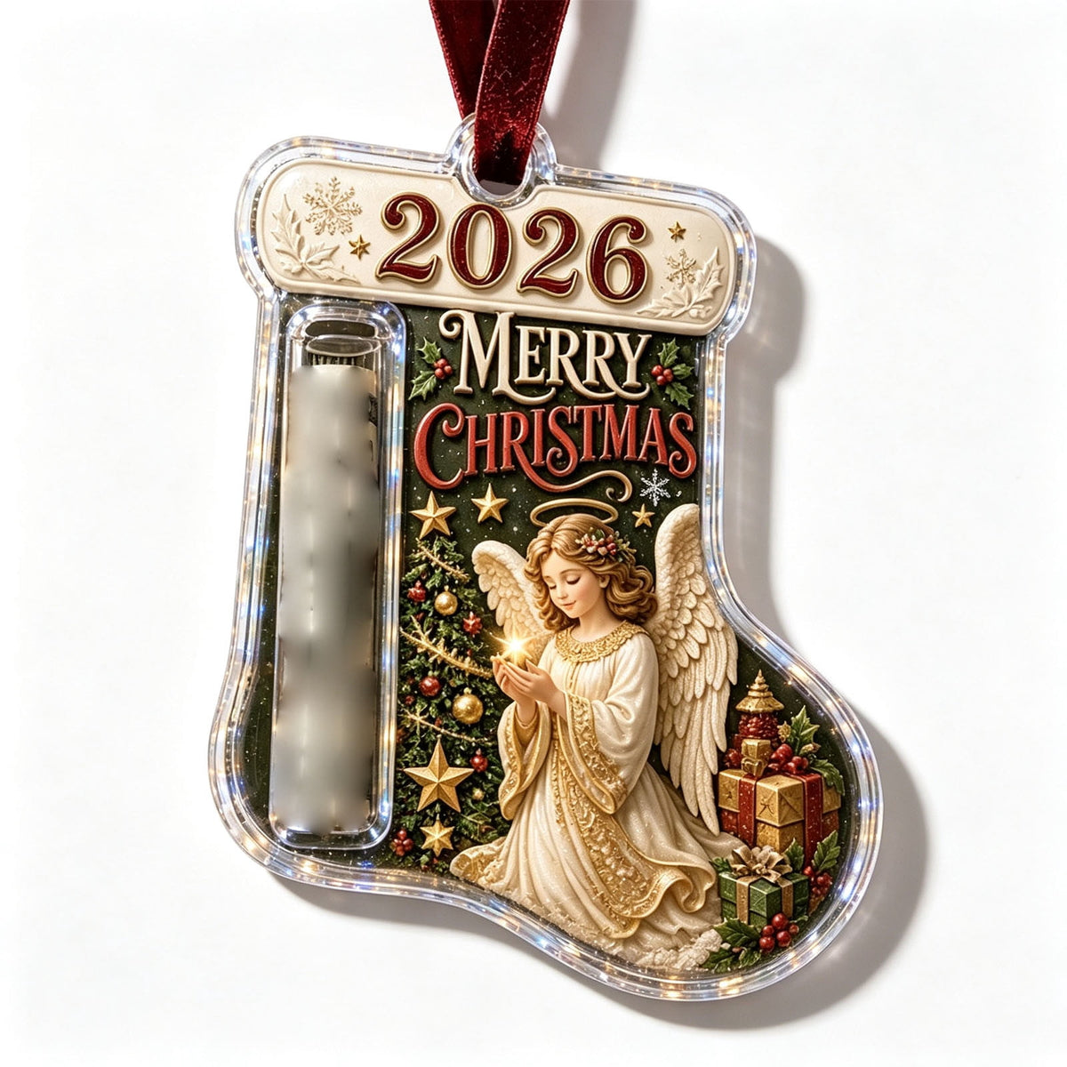 Christmas Cash Gift Stocking Shaped Ornament, Crystal-Clear Cash Holder Ornament with Xmas Stocking Design, Hanging Money Keepsake for Christmas Tree Wreath Garland, Surprise for Family Friends (F)