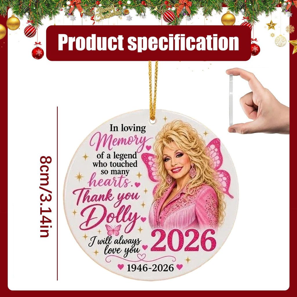 Dolly Memorial Acrylic Christmas Ornament Themed Christmas Ornament for Tree Car Office Home Dolly Themed Xmas Hanging Decor Country Music Holiday Decoration Gift