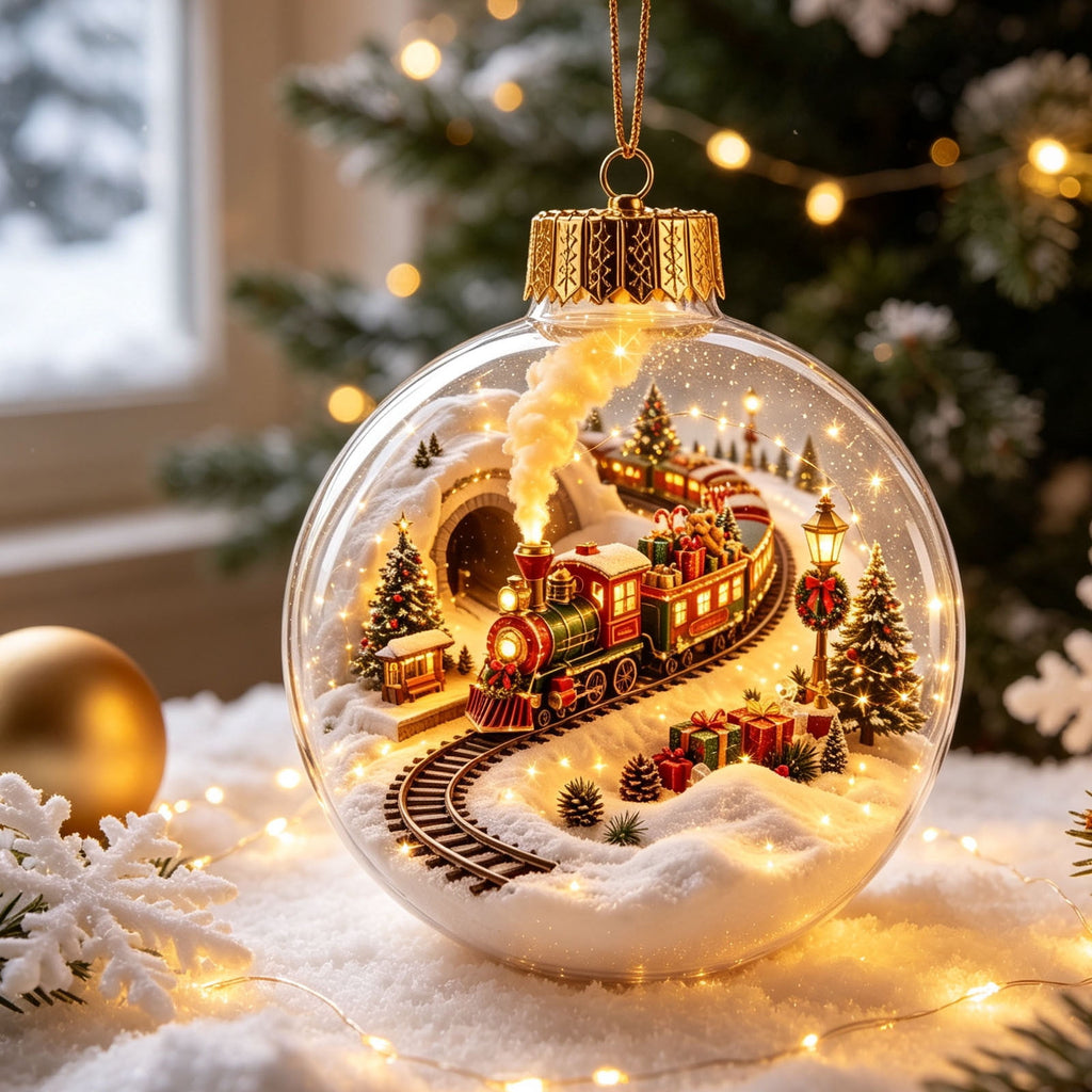 Mivyn Glowing Christmas Story Ornament, 4"Light-Up Mini Holiday Scene with Warm LED Light, Festive Keepsake Gift for Home Christmas Party Decoration,1PCS,