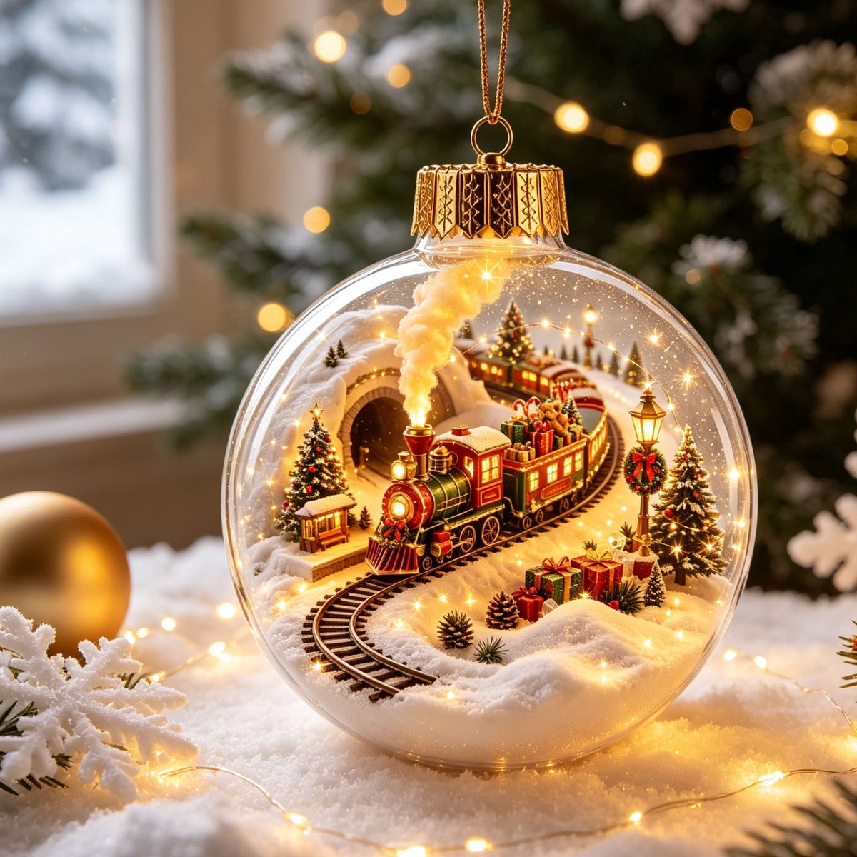 Mivyn Glowing Christmas Story Ornament, 4"Light-Up Mini Holiday Scene with Warm LED Light, Festive Keepsake Gift for Home Christmas Party Decoration,1PCS,
