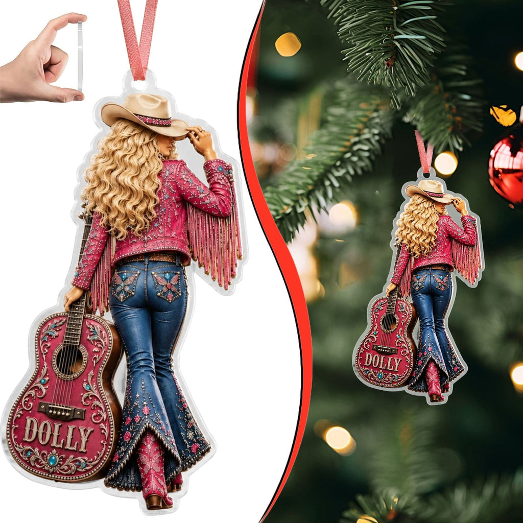 Dolly Memorial Acrylic Christmas Ornament Themed Christmas Ornament for Tree Car Office Home Dolly Themed Xmas Hanging Decor Country Music Holiday Decoration Gift