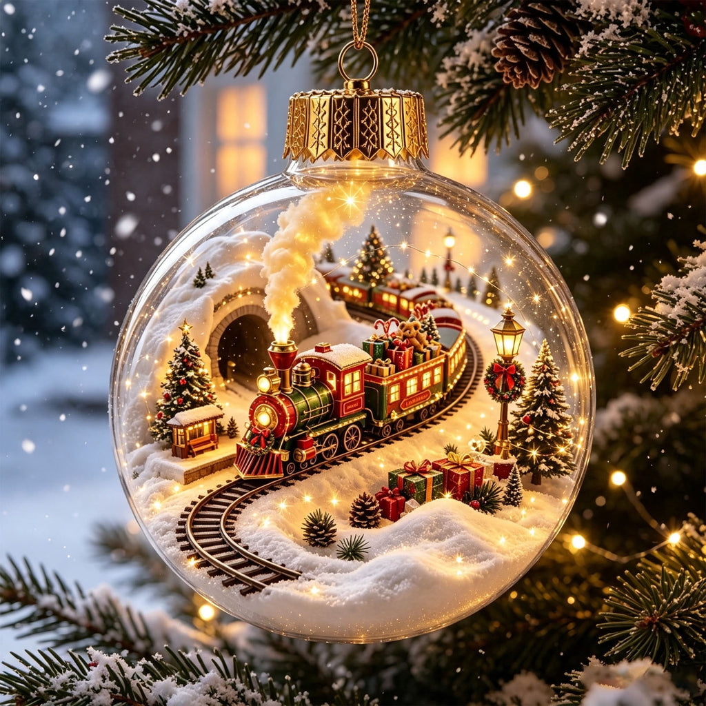 Mivyn Glowing Christmas Story Ornament, 4"Light-Up Mini Holiday Scene with Warm LED Light, Festive Keepsake Gift for Home Christmas Party Decoration,1PCS,