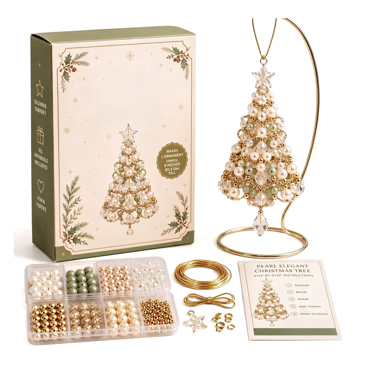 DIY Beaded Christmas Tree Kit, Christmas Decorations Handmade Beads Craft Set, Sparkling Crystal Xmas Ornaments for Tabletop Christmas Decor, Holiday Gifts for Adults by MPOISVA