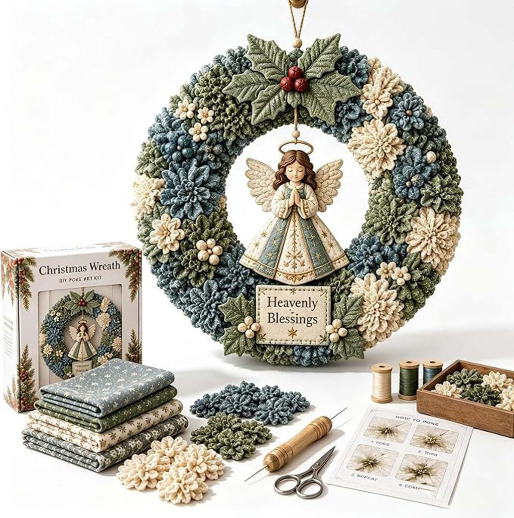 Clearance 3D Christmas Wreath Fabric Poke Art Kit, Jesus Poke Art Kits for Adults, Christmas Wreaths Ornament Making Kit for Front Door