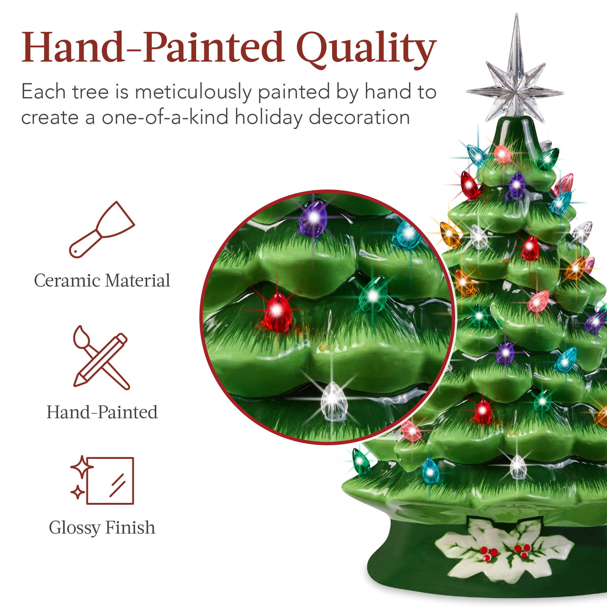 Best Choice Products Ceramic Christmas Tree, Pre-lit Hand-Painted Tabletop Holiday Tree - Green w/ Multicolored Lights