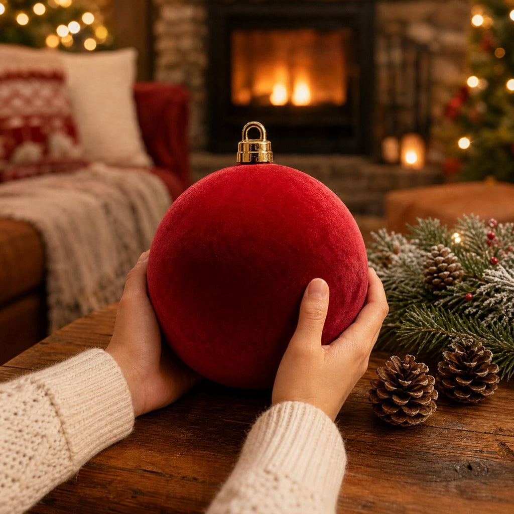 Adornos Para Arbol De Navidad, Shatterproof Big Red Ball Ornament, Soft Oversized Commercial Hanging Velvet Christmas Decor for Mall, Hotel, Staircase