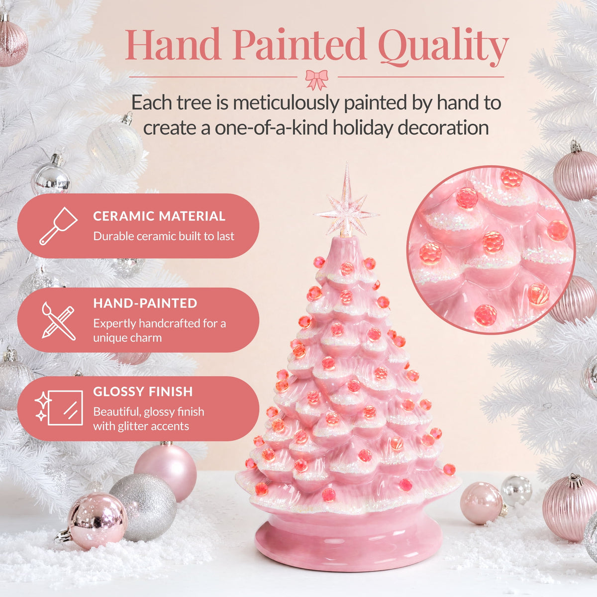 Best Choice Products Ceramic Christmas Tree, Pre-lit Hand-Painted Tabletop Holiday Tree - Green w/ Multicolored Lights