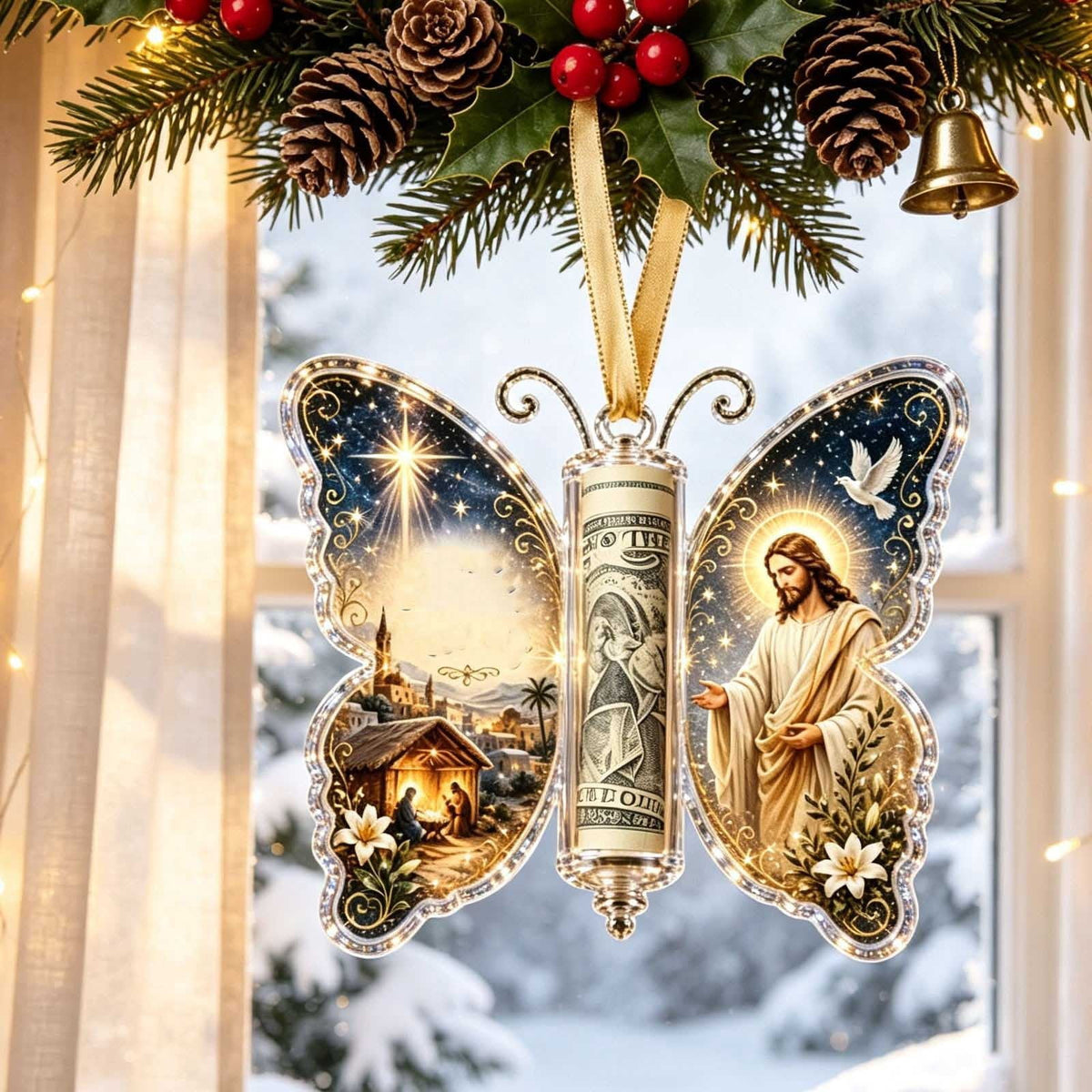 Christmas Cash Gift Stocking Shaped Ornament, Crystal-Clear Cash Holder Ornament with Xmas Stocking Design, Hanging Money Keepsake for Christmas Tree Wreath Garland, Surprise for Family Friends (F)