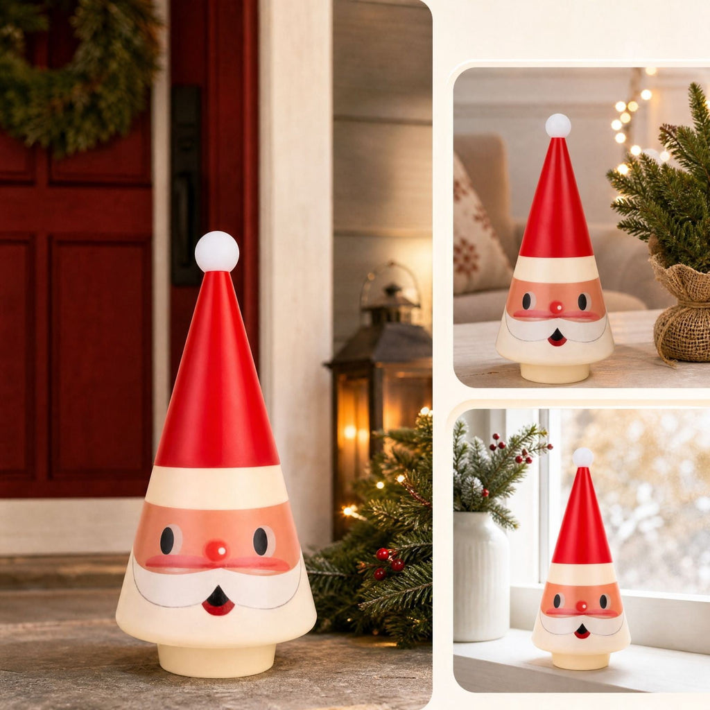 Clearance! 8-in Freestanding Santa Blow mold with White LED Lights, Christmas Decoration Indoor Outdoor, Christmas Gift (A)