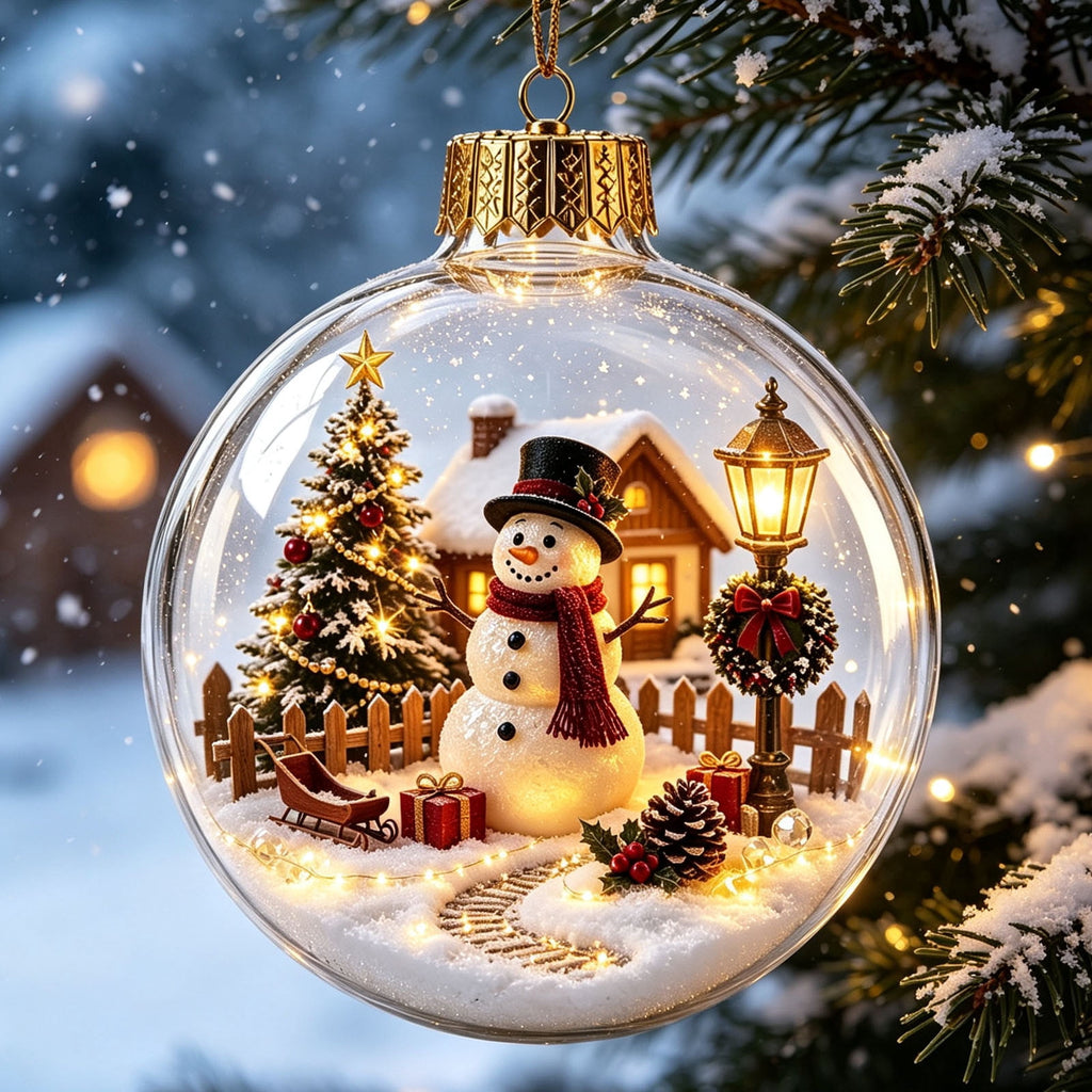 Mivyn Glowing Christmas Story Ornament, 4"Light-Up Mini Holiday Scene with Warm LED Light, Festive Keepsake Gift for Home Christmas Party Decoration,1PCS,