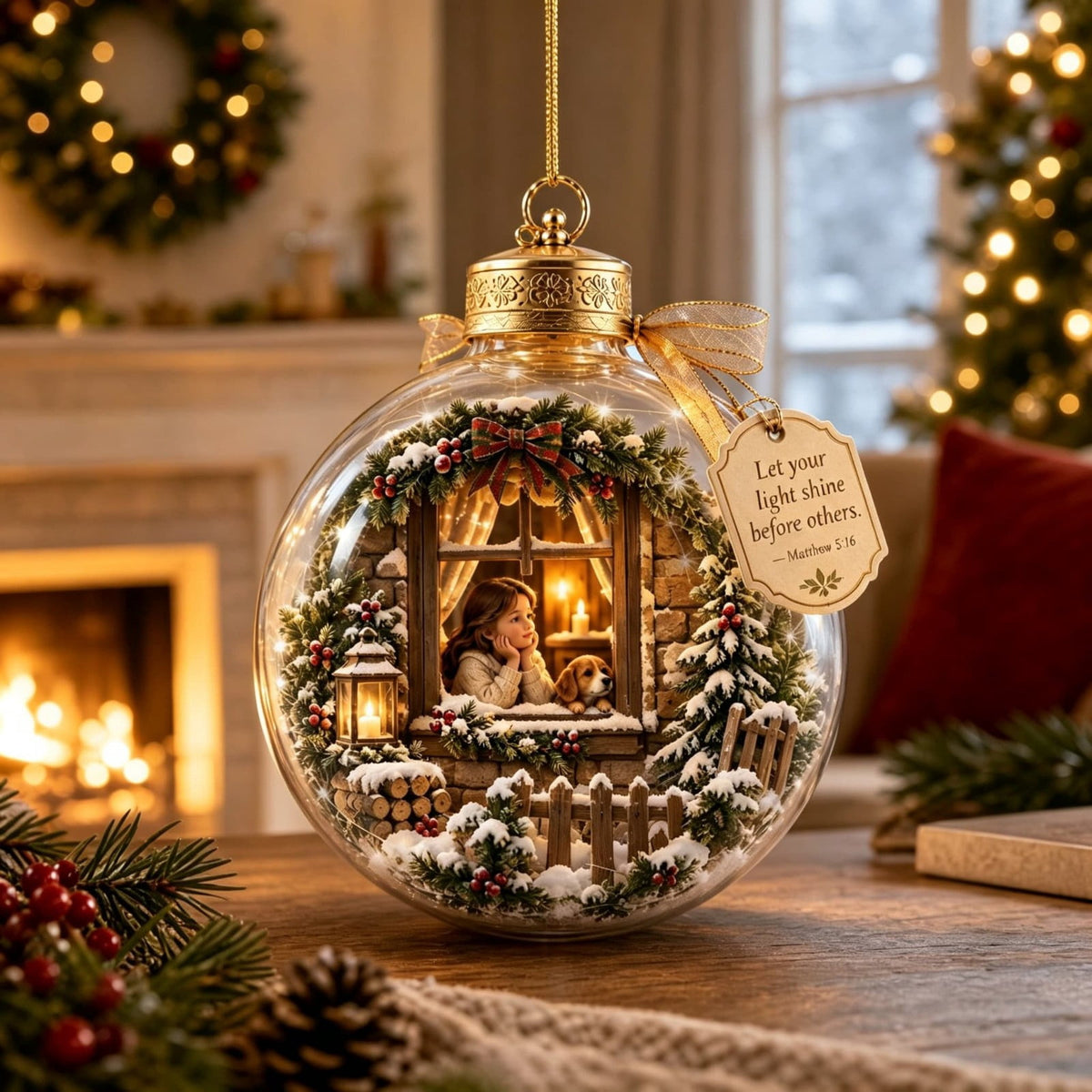 Glowing Christmas Story Ornament, Light-Up Mini Holiday Scene, Festive Keepsake for Christmas Tree, Mantel & Christmas Party Decor (Nativity)