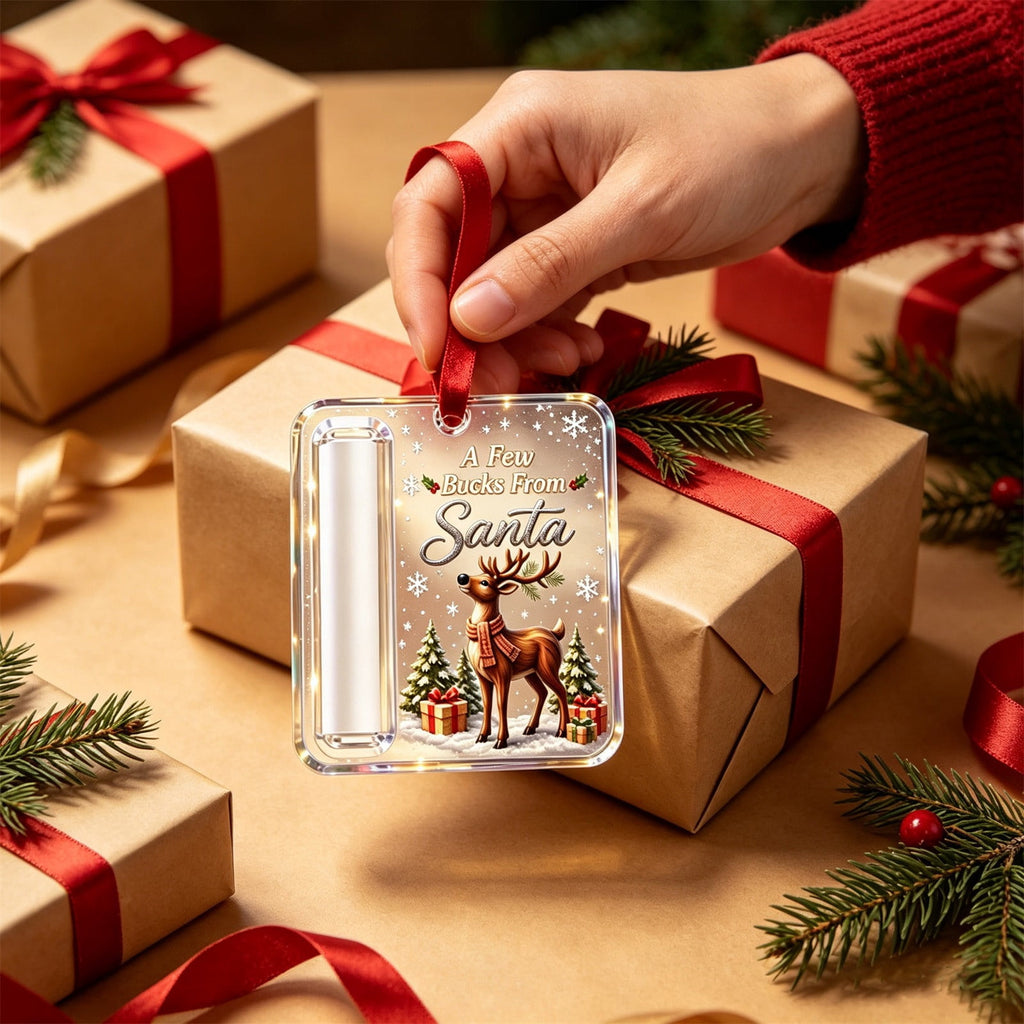 Christmas Cash Gift Stocking Shaped Ornament, Crystal-Clear Cash Holder Ornament with Xmas Stocking Design, Hanging Money Keepsake for Christmas Tree Wreath Garland, Surprise for Family Friends (F)