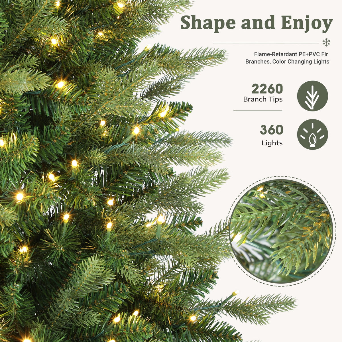 Lolsea 5.5ft Prelit Noble Fir Artificial Christmas Tree with Remote Control, Timer and Warm White & Multi-Color Lights