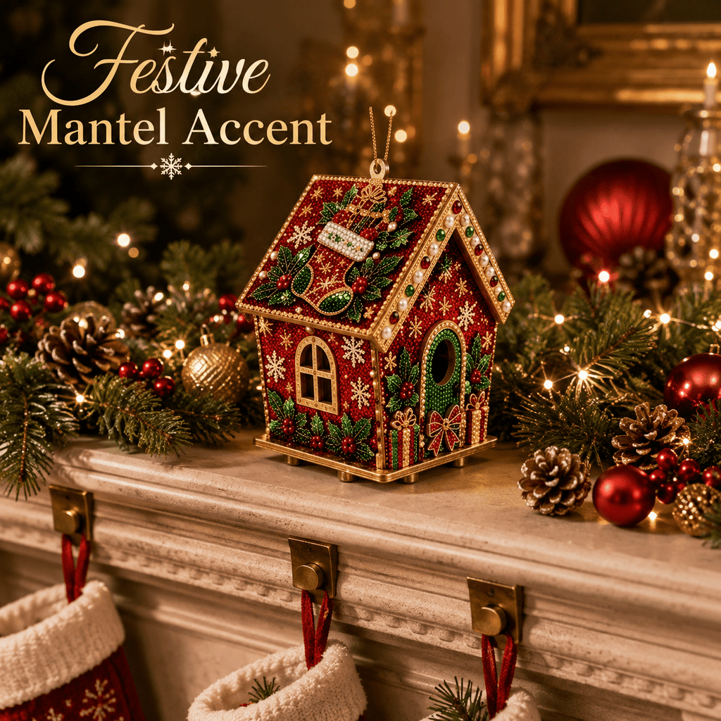 Christmas Pearl Bead Art Kit 3D House Ornament Craft Set For Christmas Tree Tabletop Mantel Shelf And Indoor Winter Holiday Decoration White