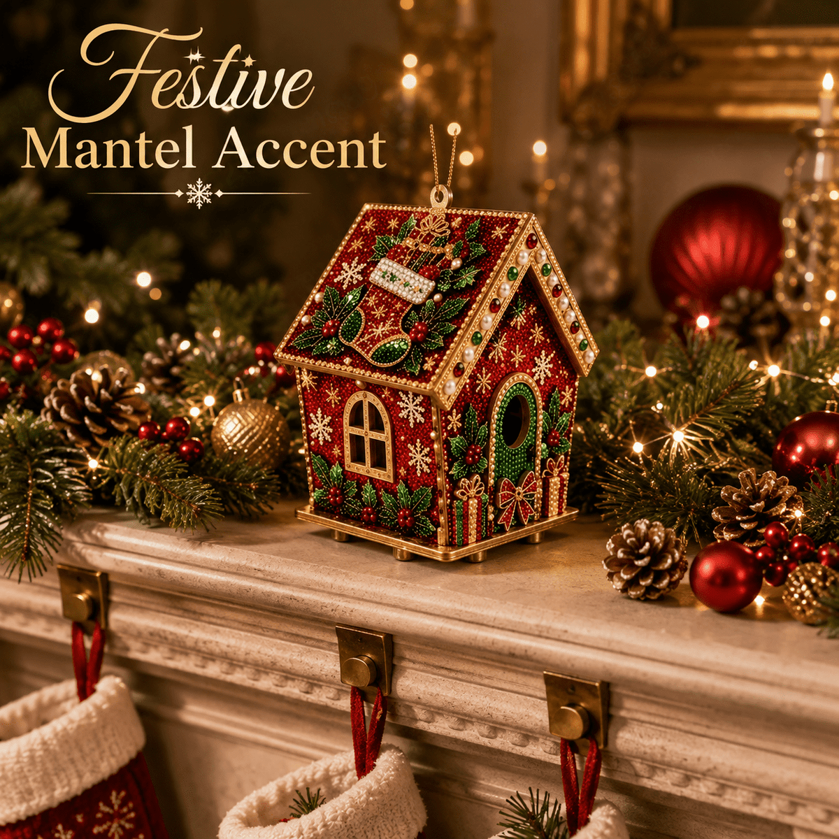 Christmas Pearl Bead Art Kit 3D House Ornament Craft Set For Christmas Tree Tabletop Mantel Shelf And Indoor Winter Holiday Decoration White