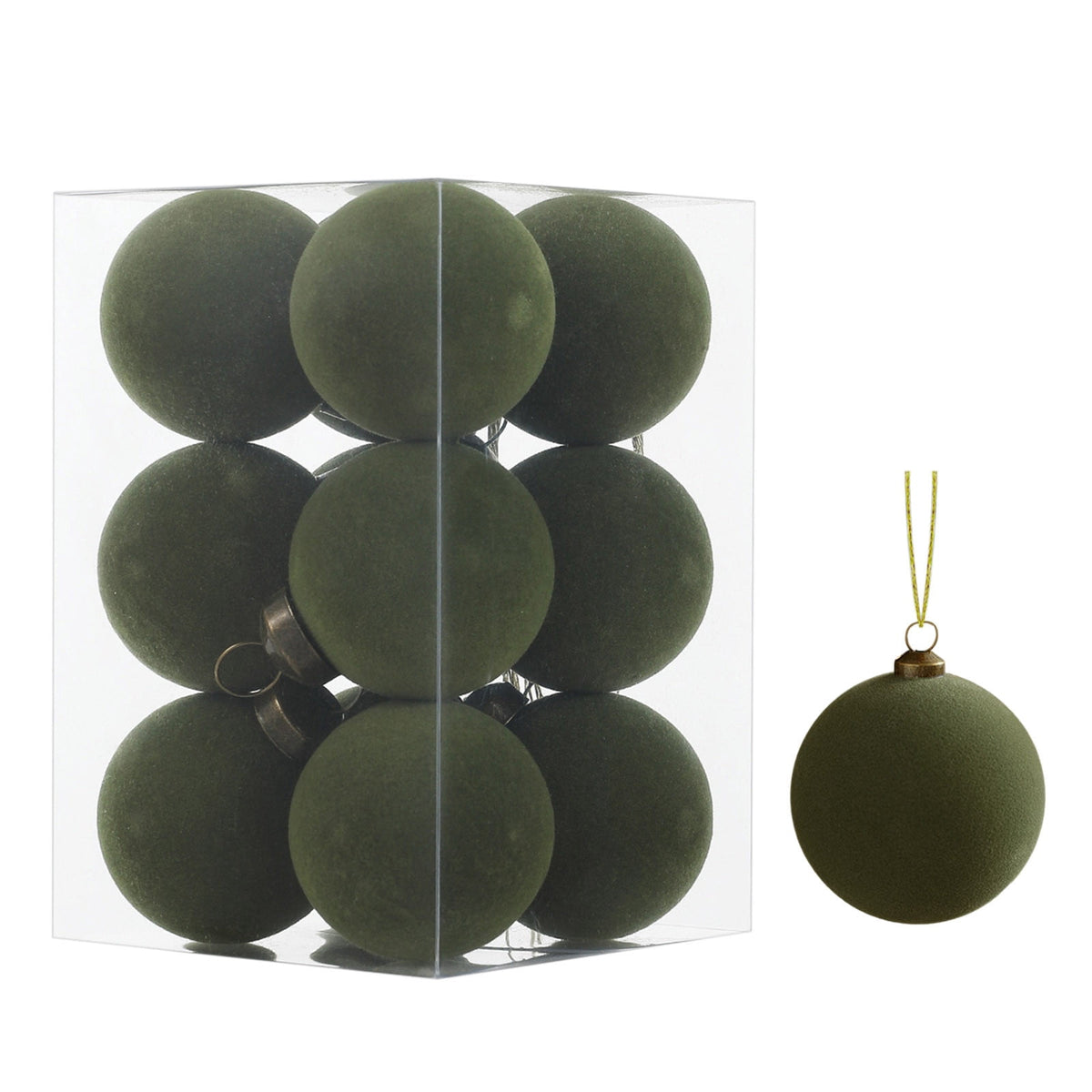 Roiihwy Green 12 Pcs Velvet Christmas Balls 1.57in Flocked Plastic Ornaments Xmas Decorative Hanging for Tree Holiday Decor