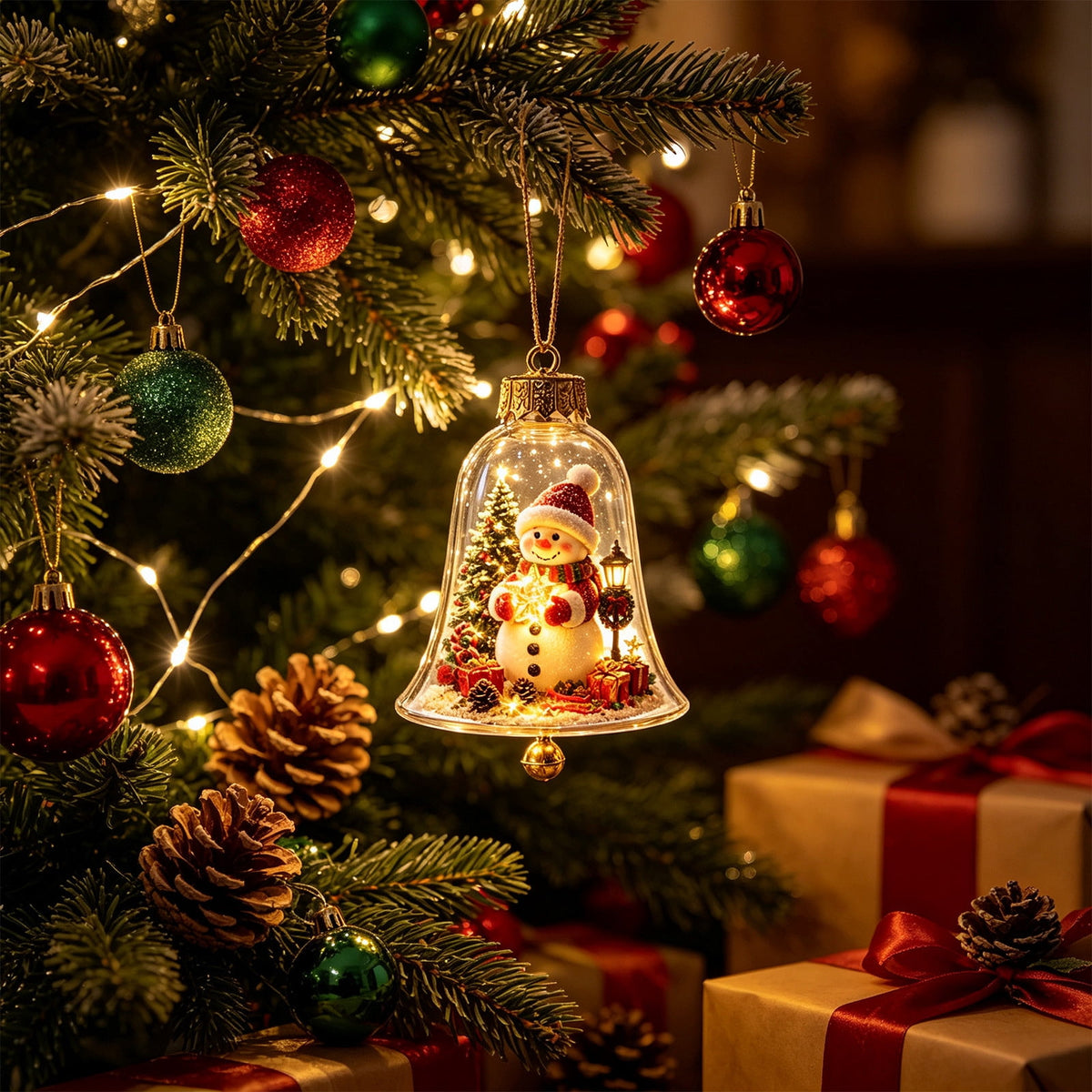 Mivyn Glowing Christmas Story Ornament, 4"Light-Up Mini Holiday Scene with Warm LED Light, Festive Keepsake Gift for Home Christmas Party Decoration,1PCS,