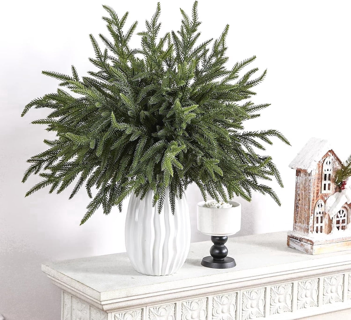 Lolsea 20 Pcs Christmas Norfolk Pine Branches, 18 inch Artificial Pine Branches for Vase, Garland and Table & Christmas Decor