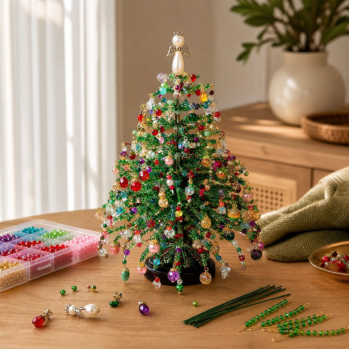 UALSRZL DIY Beaded Christmas Tree Kit, Christmas Decorations Handmade Beads Craft Set, Sparkling Crystal Xmas Ornaments for Table Decor Holiday Gifts