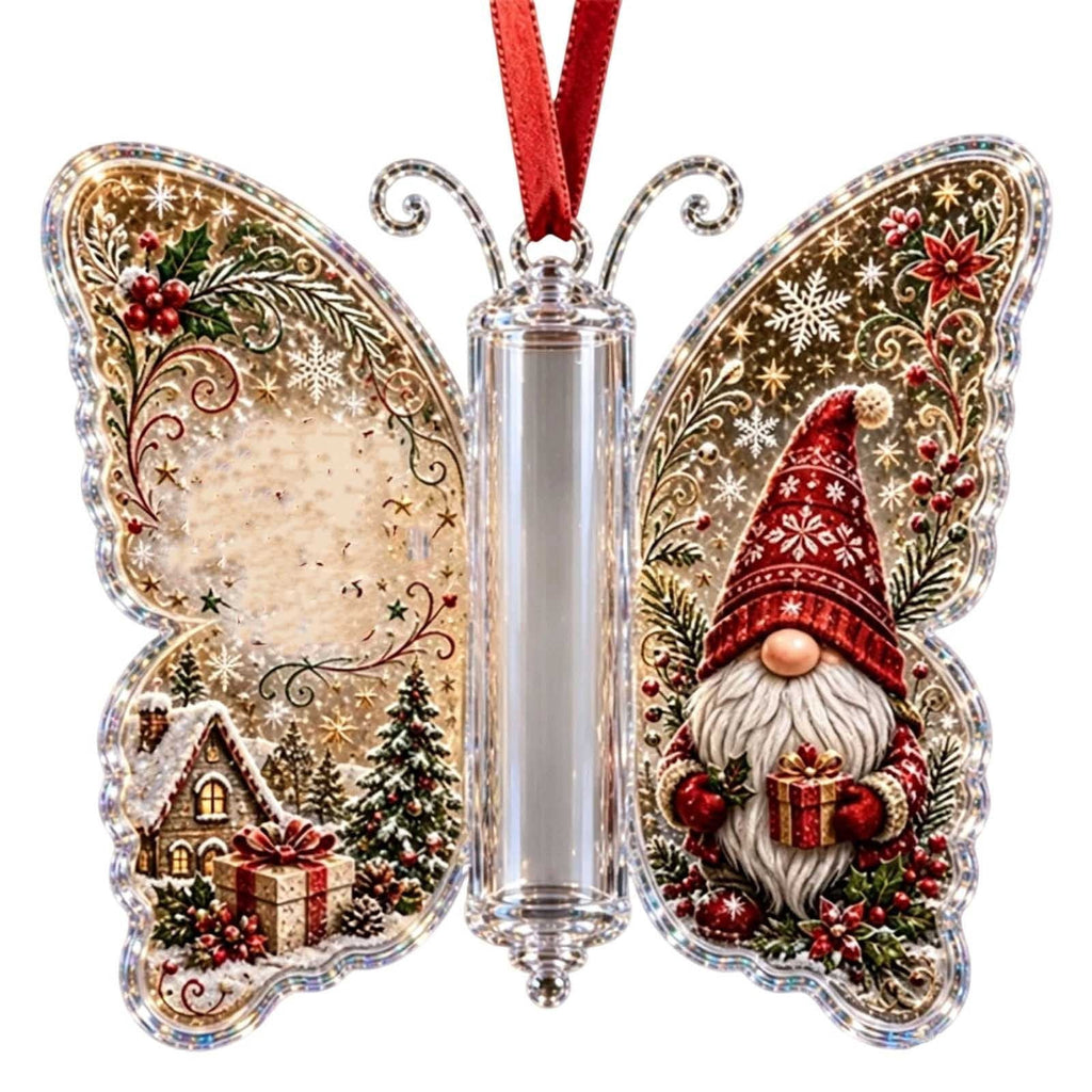 Butterfly Christmas Money Gift Ornament, Angel‑Pattern Acrylic Cash Holder with Clear Compartment, Hanging Xmas Cash Wallet Decor for Christmas Tree, Window, Car, Creative Holiday Present