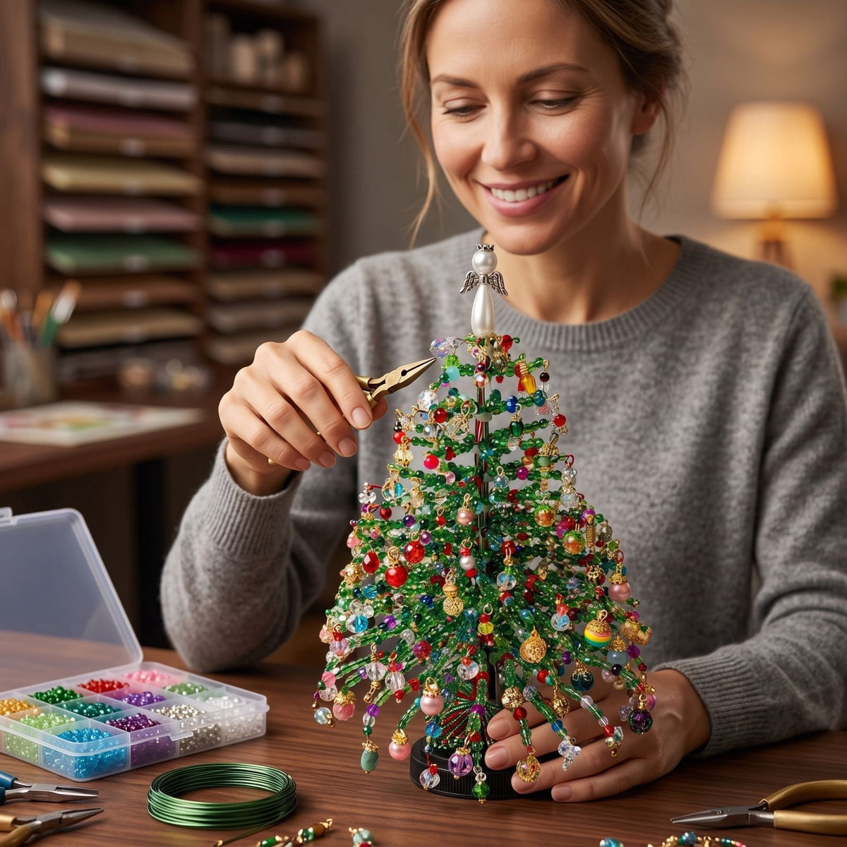 DIY Beaded Christmas Tree Craft Kit Christmas Decorations, 3D Candy Beaded Christmas Tree Craft Kit Christmas Decor, Christmas Crafts for Adults